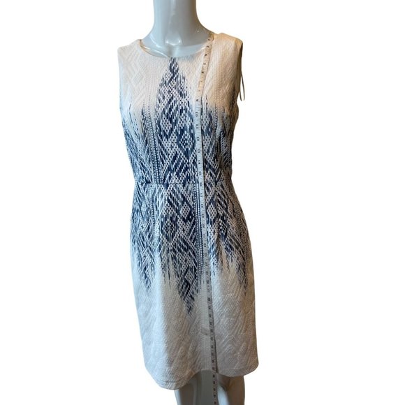 Chetta B Womens Abstract Print Sheath Dress Sleeveless Back Zip White Navy Sz 2 - Picture 3 of 8